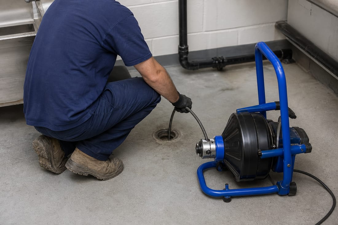 Exemple : technicien débouchant une canalisation au furet